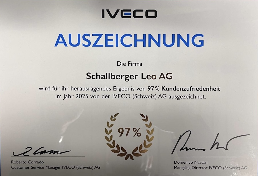 97% Kundenzufriedenheit – ausgestellt von IVECO (Schweiz) AG